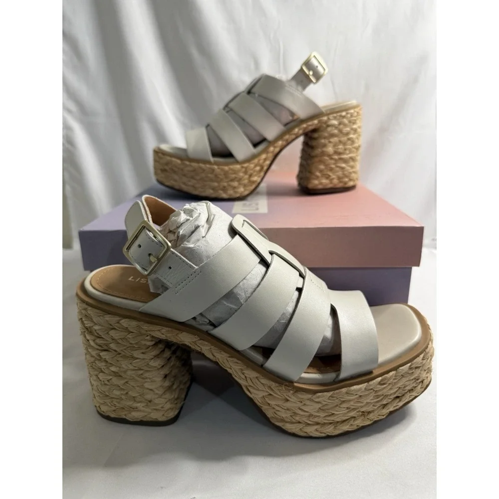 Lisa Vicky Nordstrom Just-V White Leather Strappy Platform Women Size 8.5‎